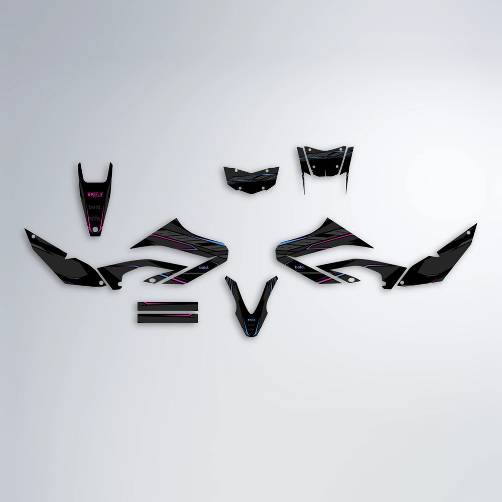 DRIFT Yamaha WR 125X graphics kit parts layout in Pink & Light Blue