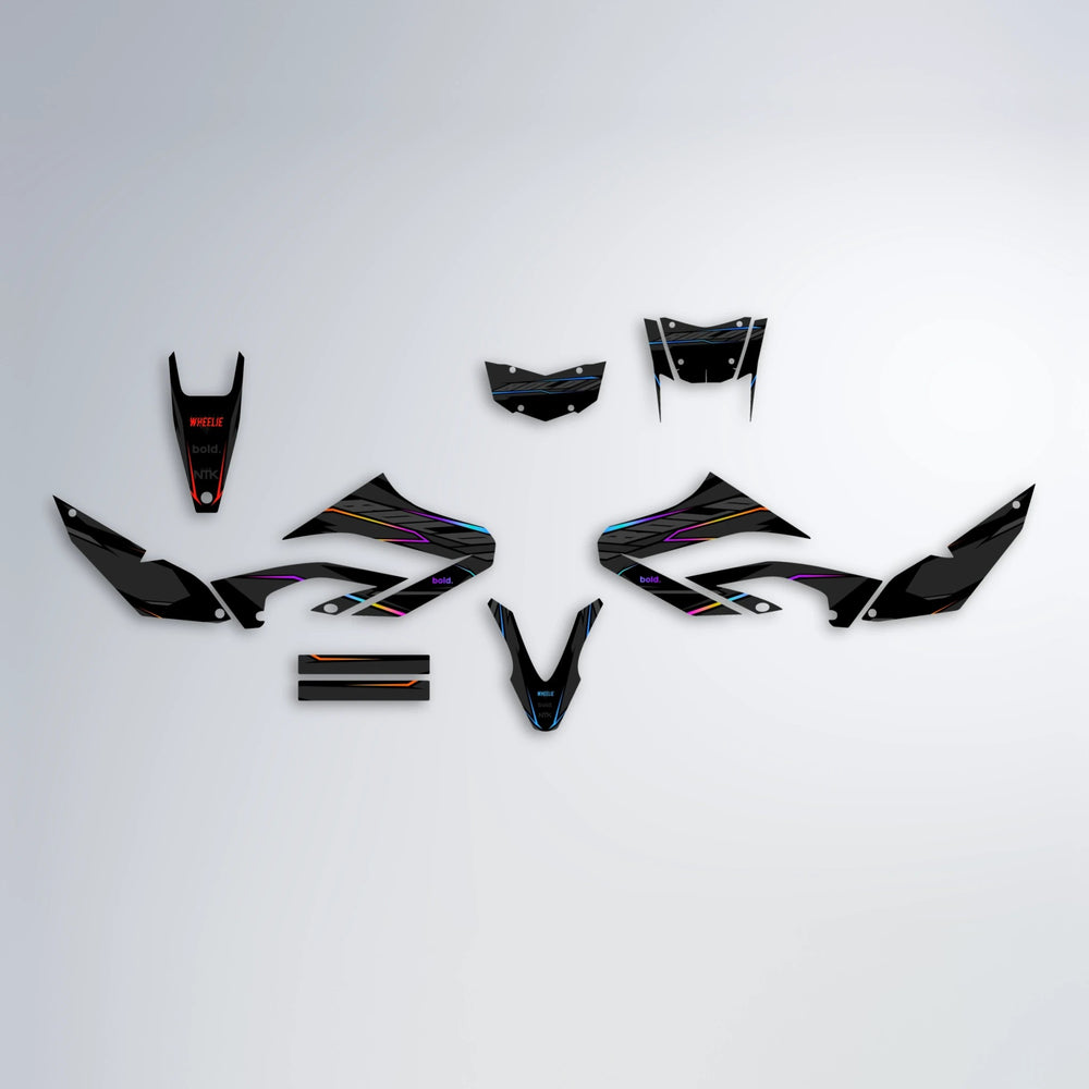 DRIFT Yamaha WR 125X graphics kit parts layout in Sunset Fade