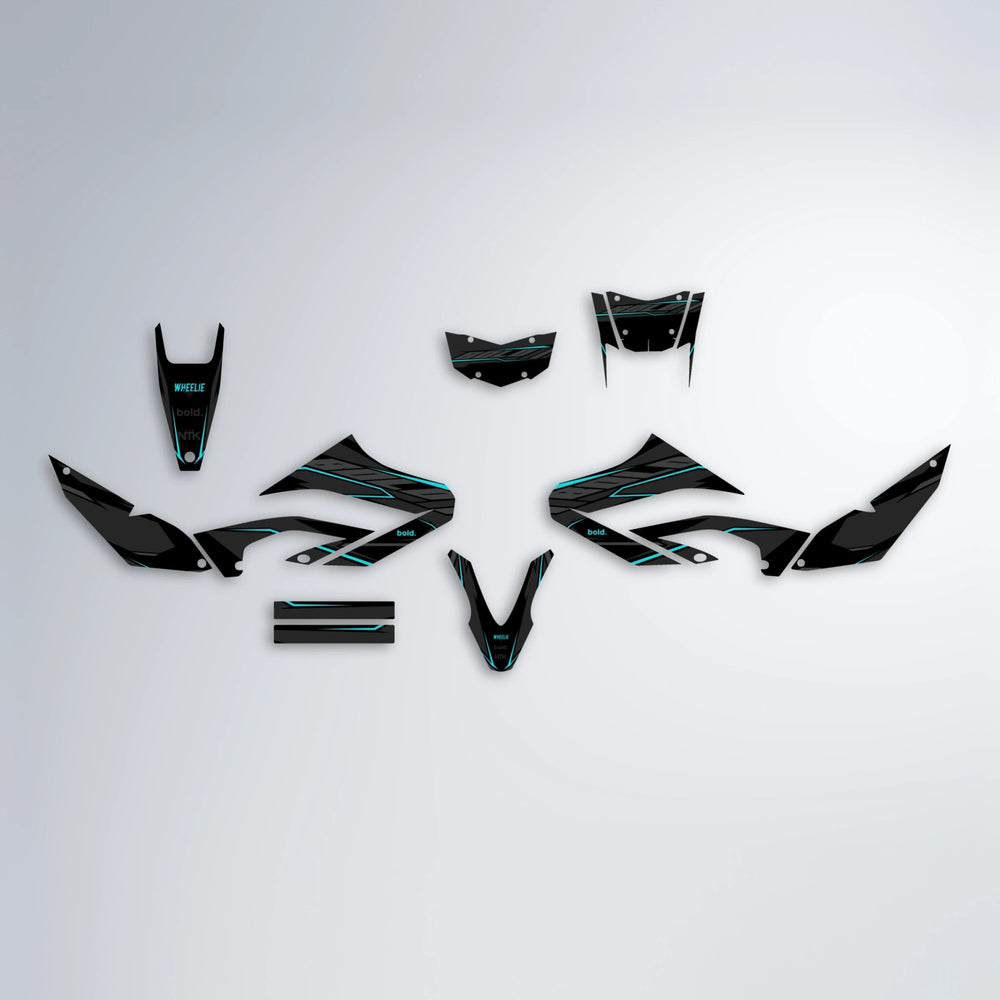 DRIFT Yamaha WR 125X graphics kit parts layout in Teal