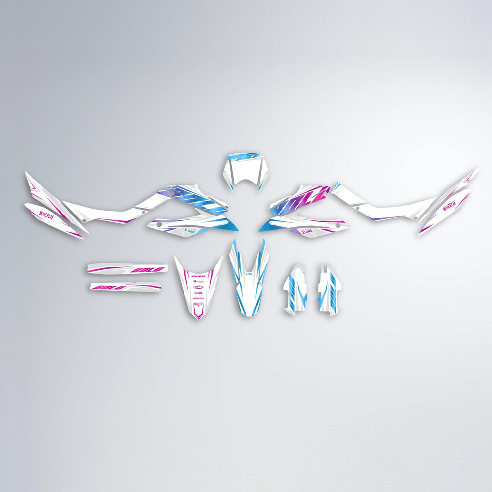 EKKE Aprilia SX 125 graphics kit parts layout in Pink & Light Blue