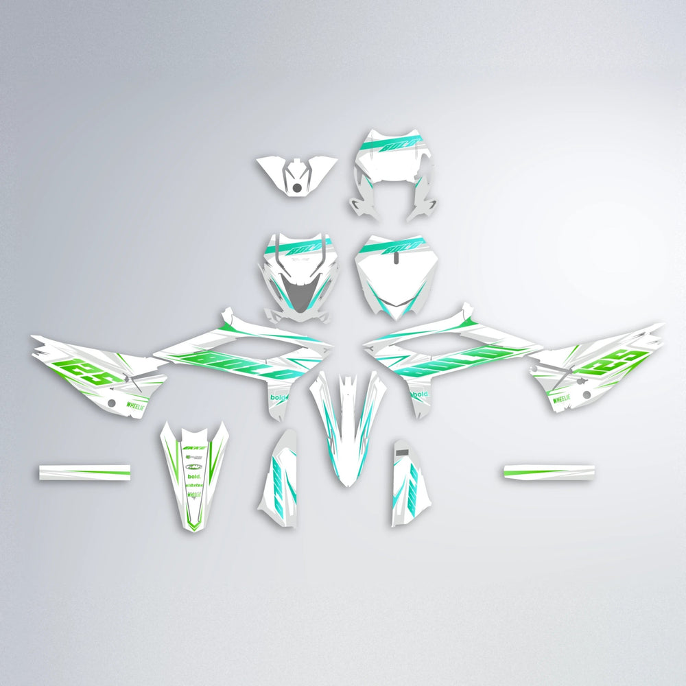 EKKE Beta graphics kit parts layout in Cyan & Green