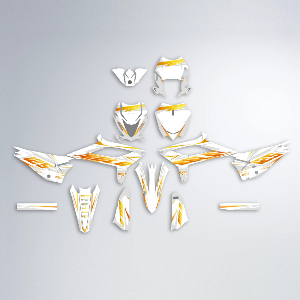 EKKE Beta graphics kit parts layout in Orange & Yellow
