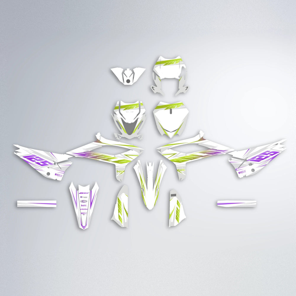 EKKE Beta graphics kit parts layout in Purple & Yellow