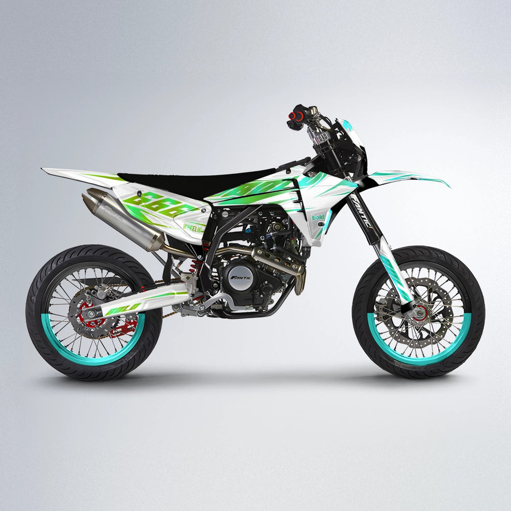 EKKE Fantic supermoto graphics kit in Cyan & Green
