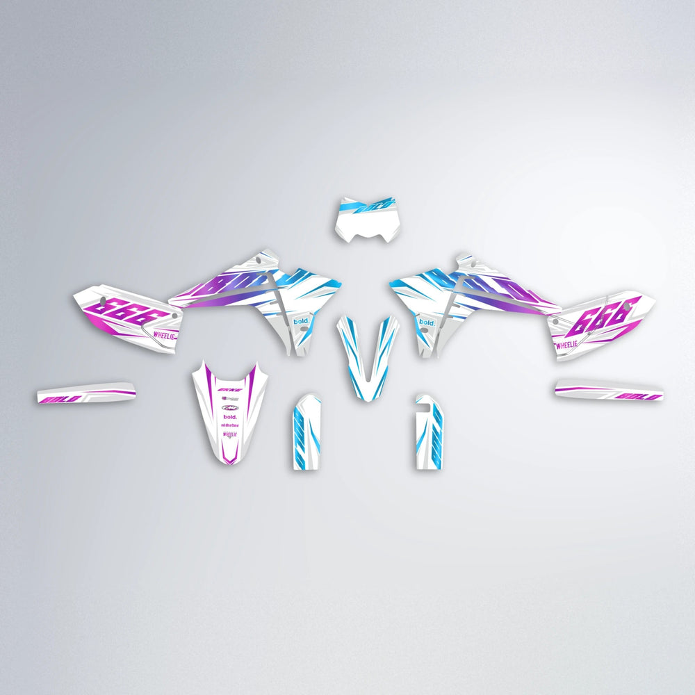 EKKE Fantic graphics kit parts layout in Pink & Light Blue