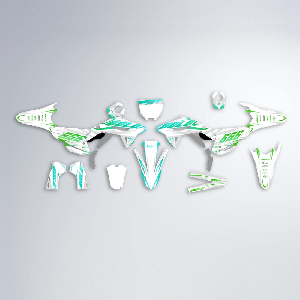 EKKE Honda graphics kit parts layout in Cyan & Green