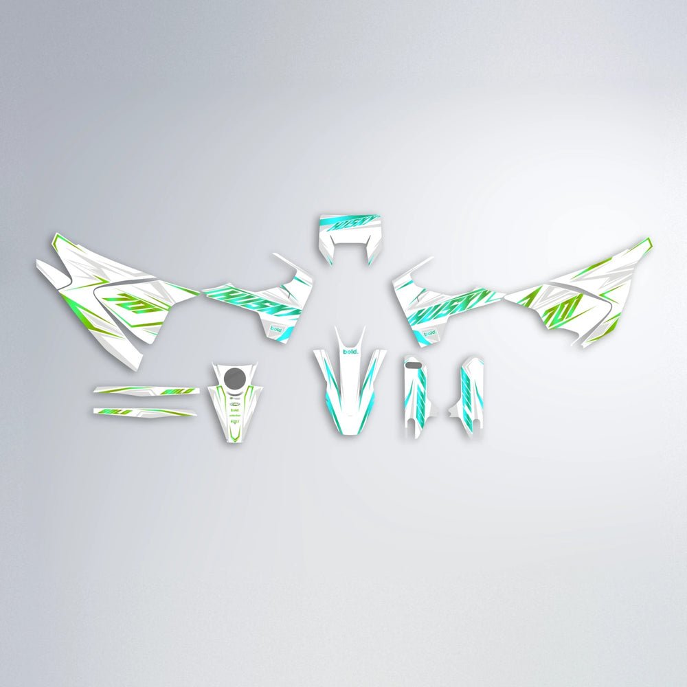 EKKE Husqvarna 701 graphics kit parts layout in Cyan & Green