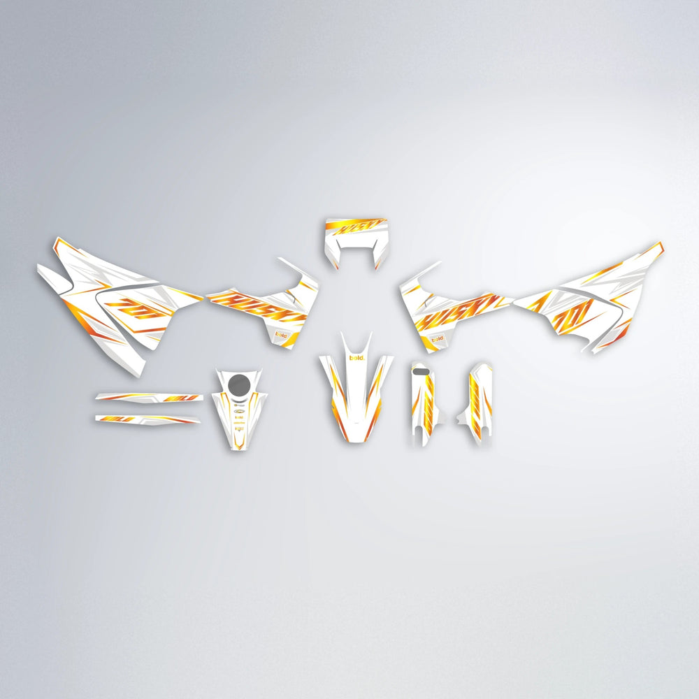 EKKE Husqvarna 701 graphics kit parts layout in Orange & Yellow