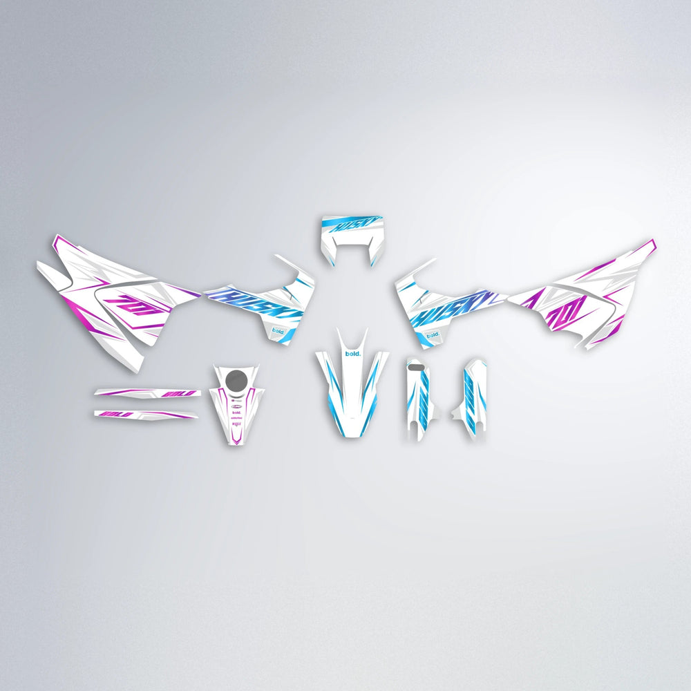 EKKE Husqvarna 701 graphics kit parts layout in Pink & Light Blue
