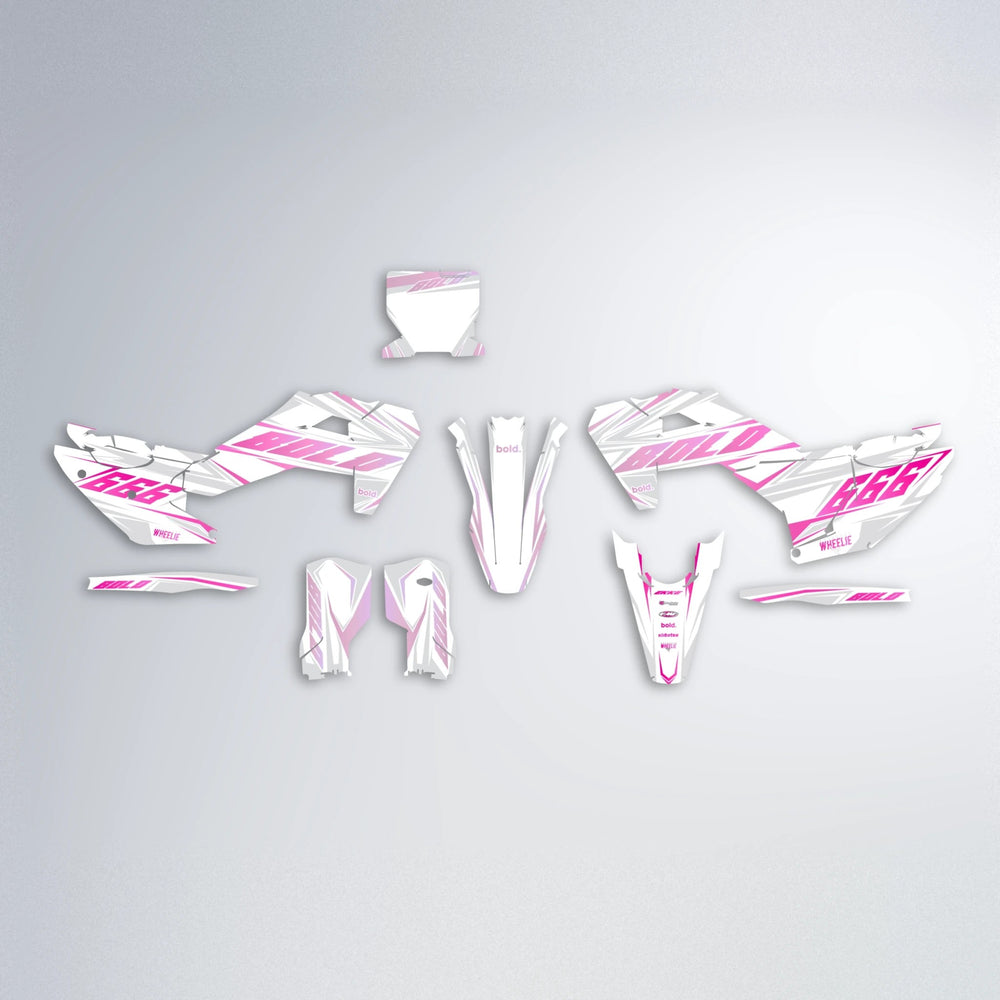 EKKE Husqvarna FE/TE graphics kit parts layout in Flamingo