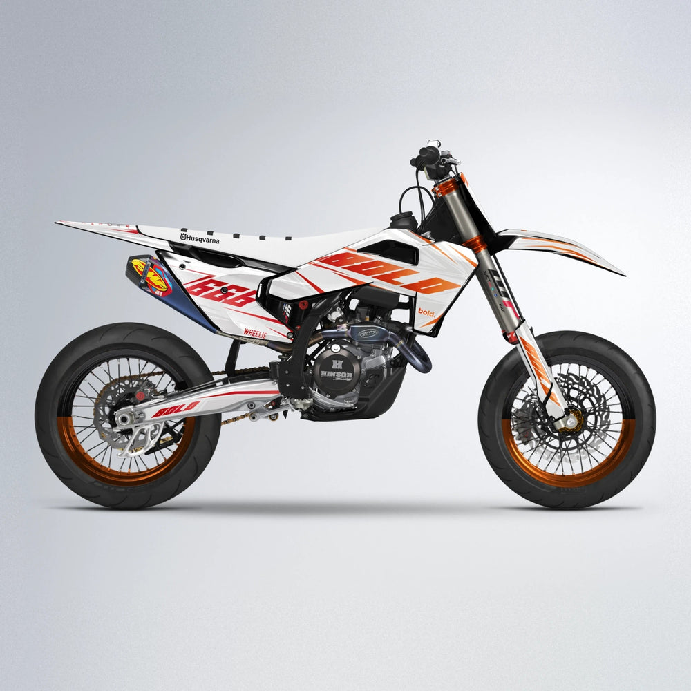 EKKE Husqvarna FE/TE supermoto graphics kit in Red & Orange