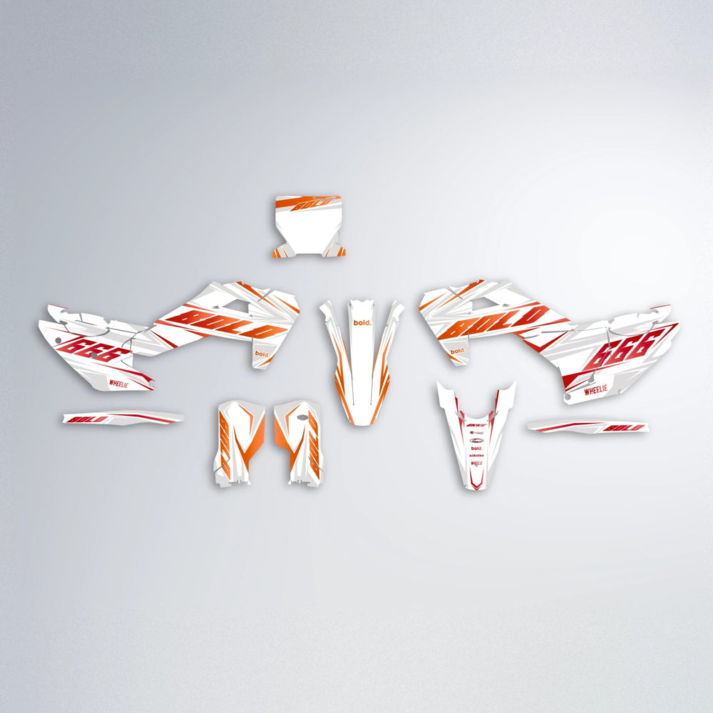 EKKE Husqvarna FE/TE graphics kit parts layout in Red & Orange