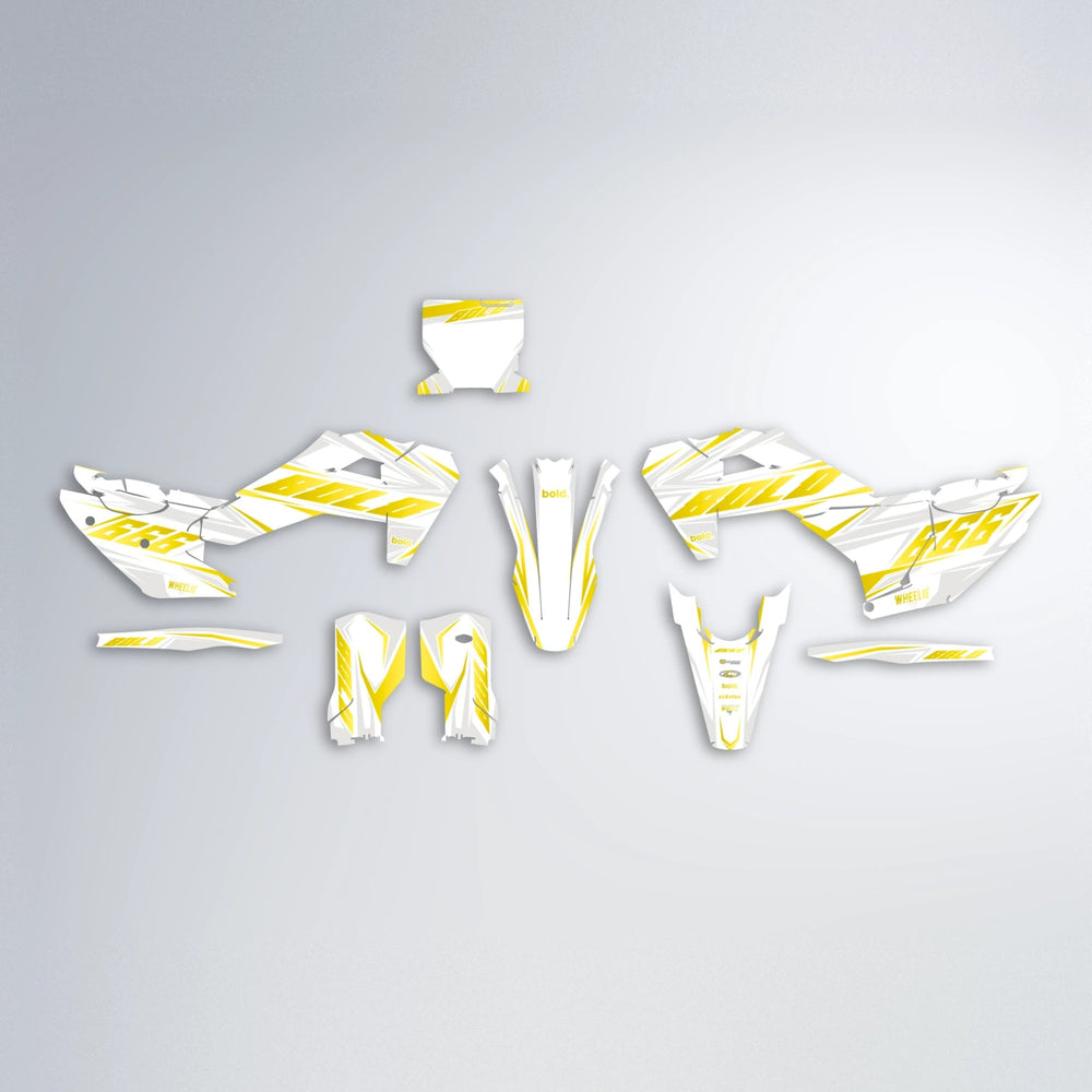 EKKE Husqvarna FE/TE graphics kit parts layout in Yellow