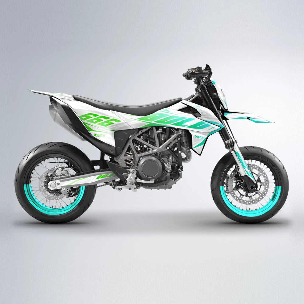 EKKE KTM SMC 690 supermoto graphics kit in Cyan & Green