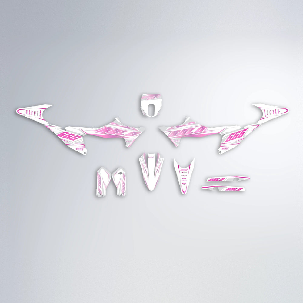 EKKE Stark Varg MX graphics kit parts layout in Flamingo