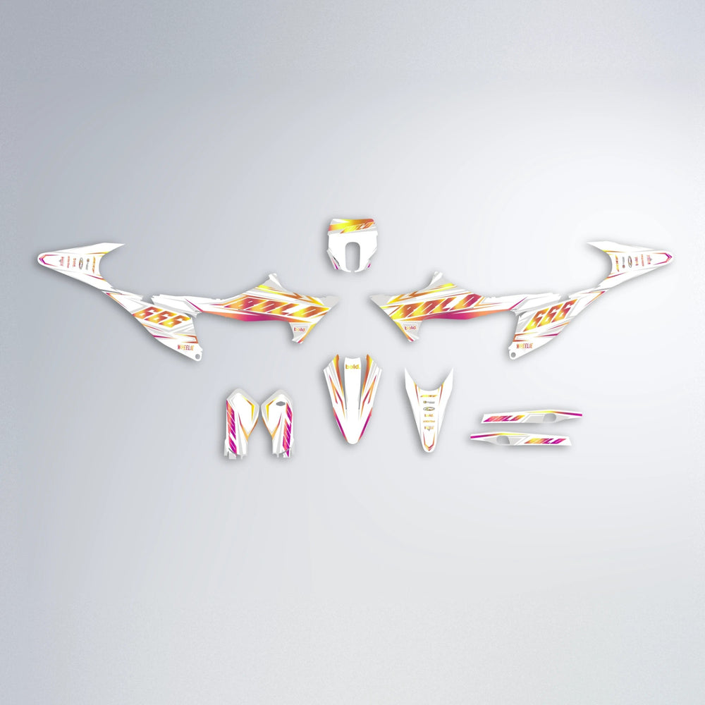 EKKE Stark Varg MX graphics kit parts layout in Pink & Yellow