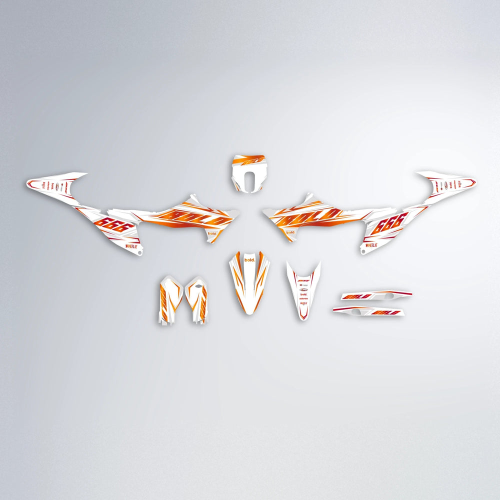 EKKE Stark Varg MX graphics kit parts layout in Red & Orange