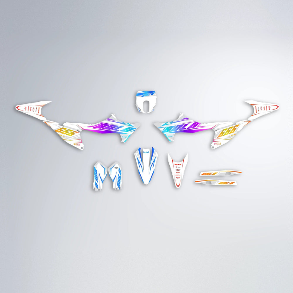 EKKE Stark Varg MX graphics kit parts layout in Sunset Fade