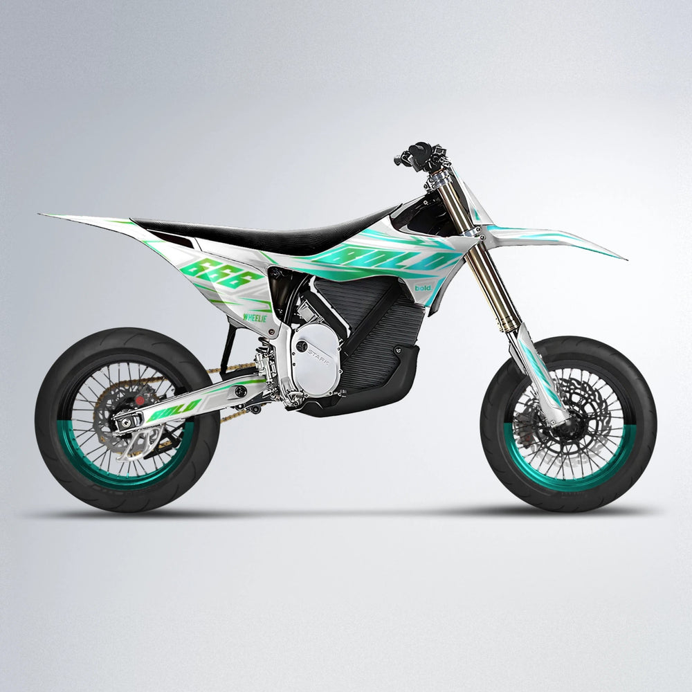 EKKE Stark Varg SM supermoto graphics kit in Cyan & Green