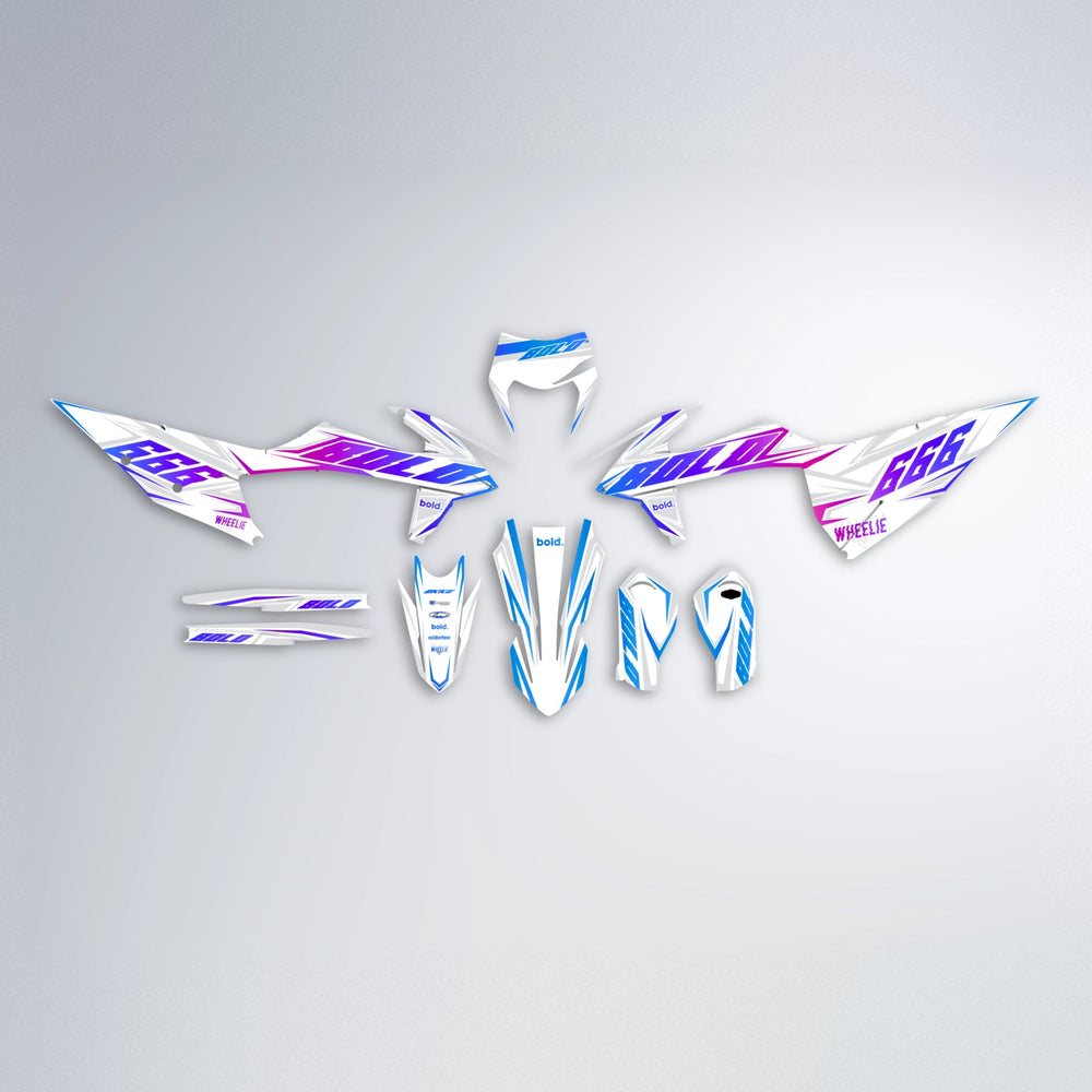 EKKE graphics kit parts layout in Blue Purple Fade