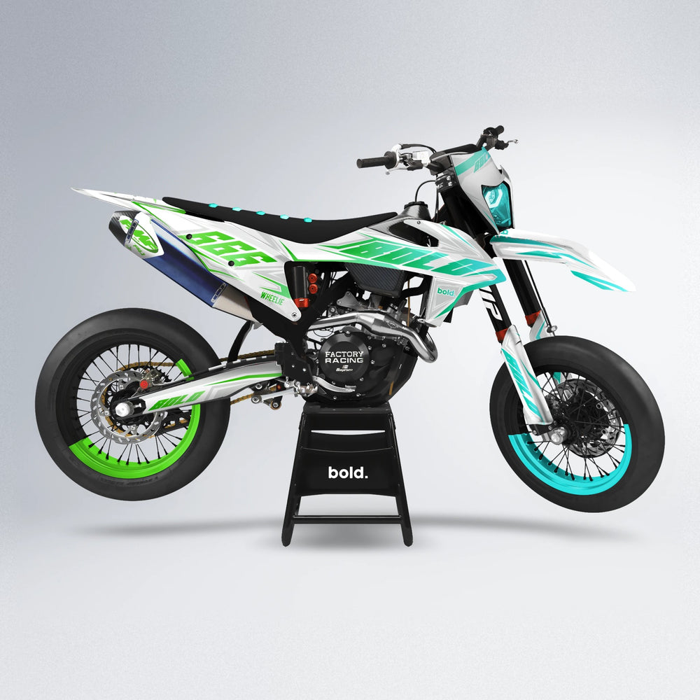 EKKE supermoto graphics kit in Cyan & Green