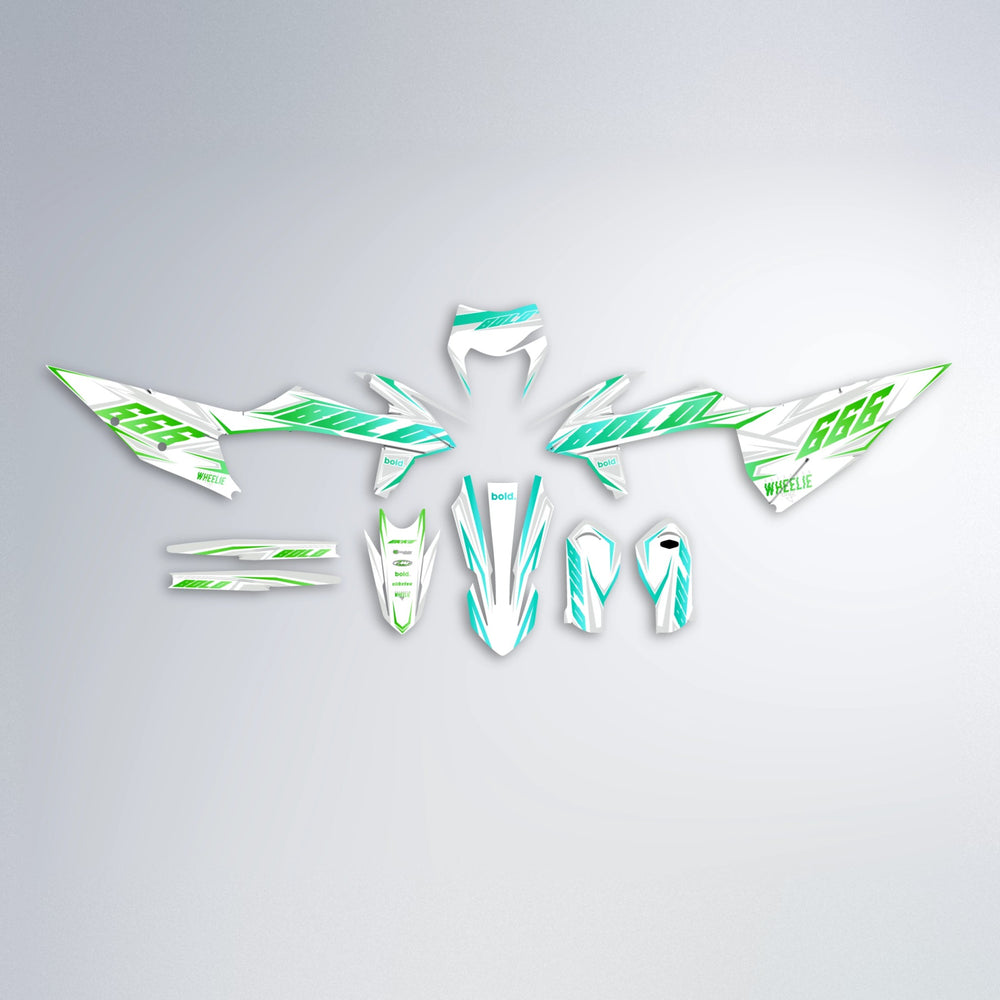 EKKE graphics kit parts layout in Cyan & Green