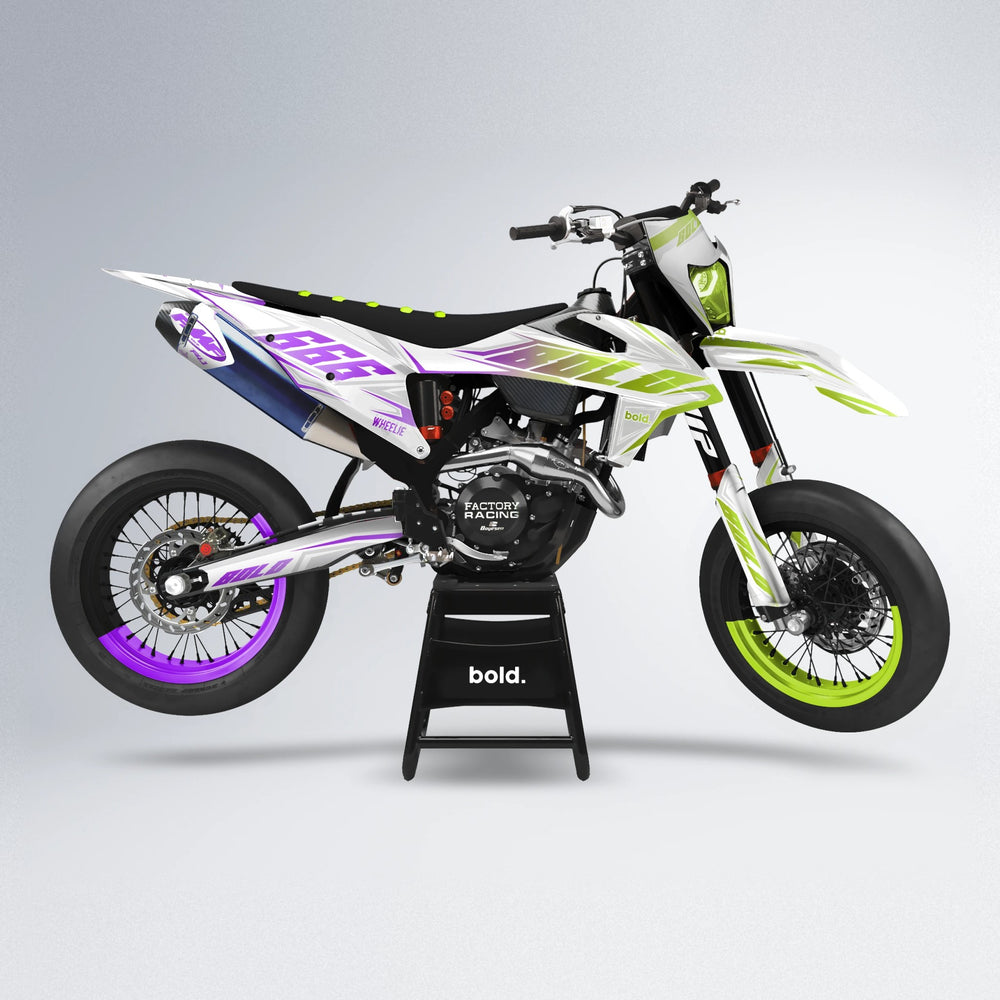 EKKE supermoto graphics kit in Purple & Yellow