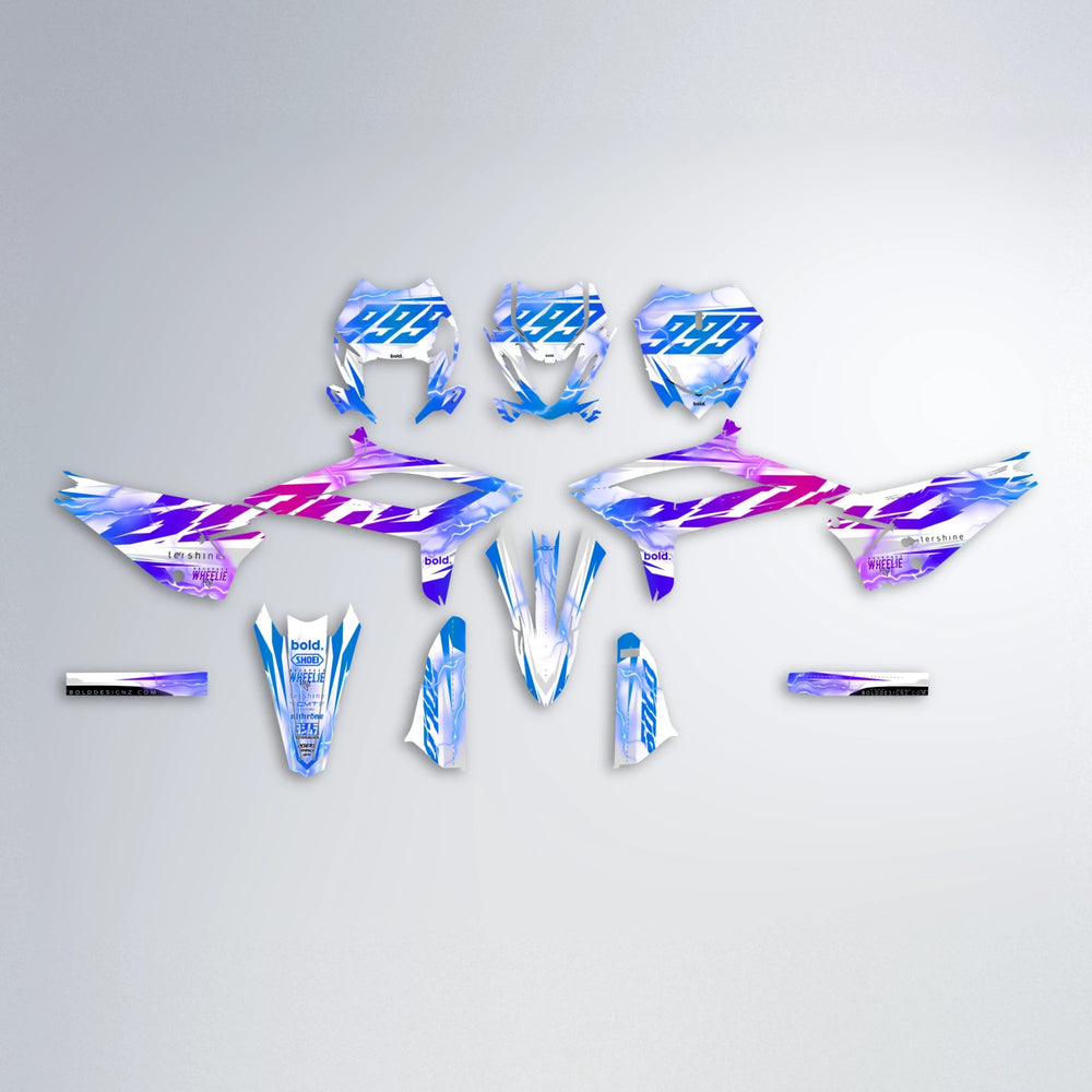 EKKE V2 Beta graphics kit parts layout in Blue Purple Fade