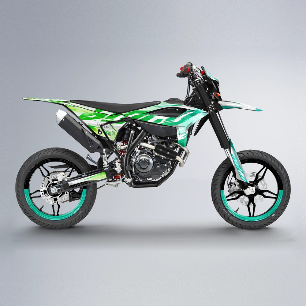 EKKE V2 Beta supermoto graphics kit in Cyan & Green