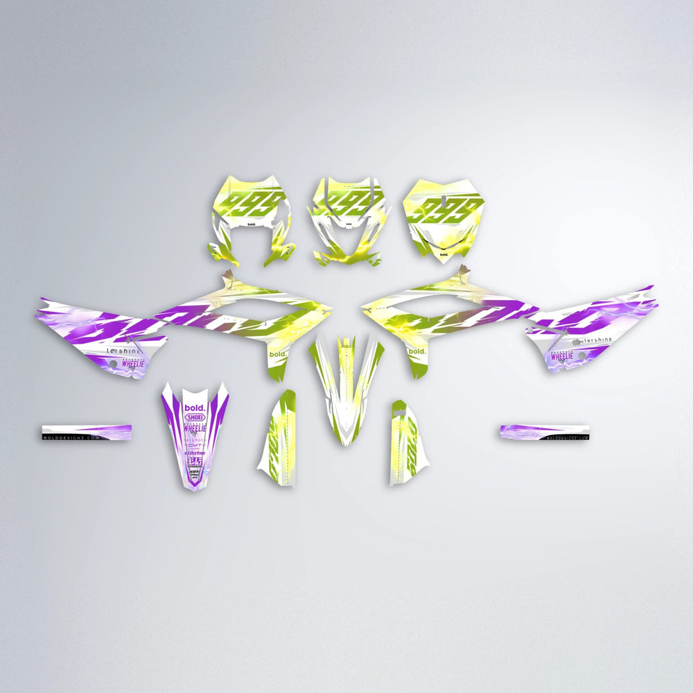EKKE V2 Beta graphics kit parts layout in Purple & Yellow