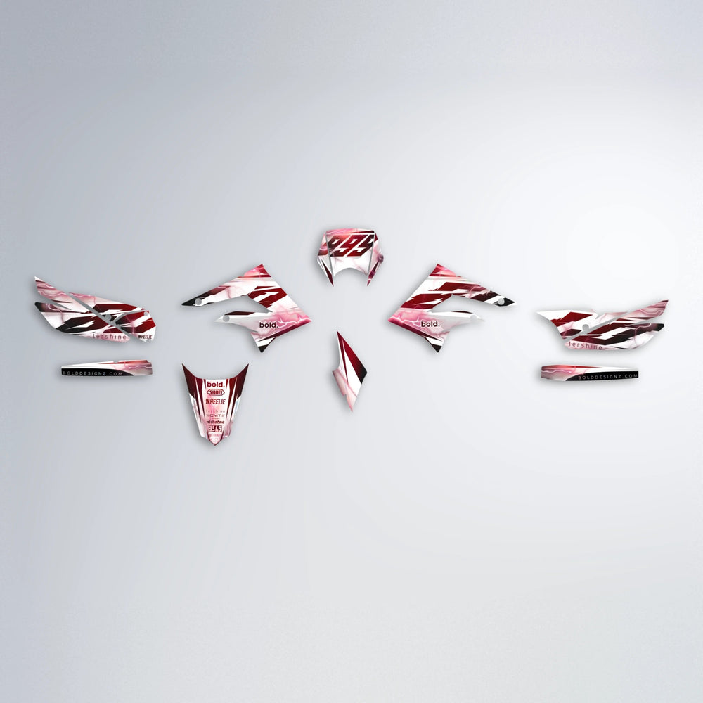EKKE V2 Derbi Senda graphics kit parts layout in Black & Red