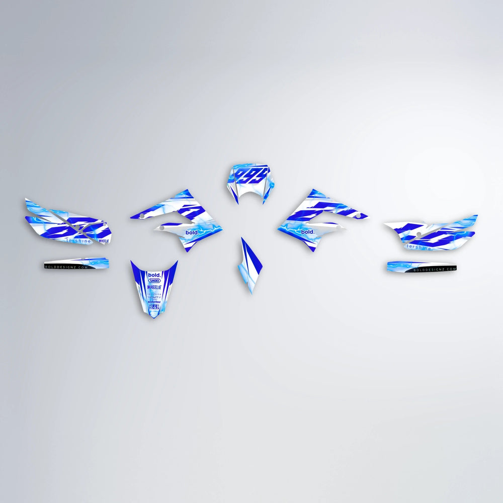 EKKE V2 Derbi Senda graphics kit parts layout in Blue