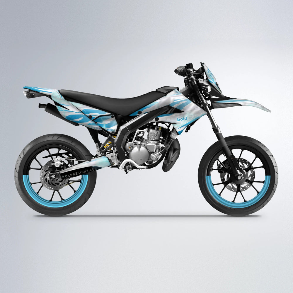 EKKE V2 Derbi Senda supermoto graphics kit in Light Blue & White