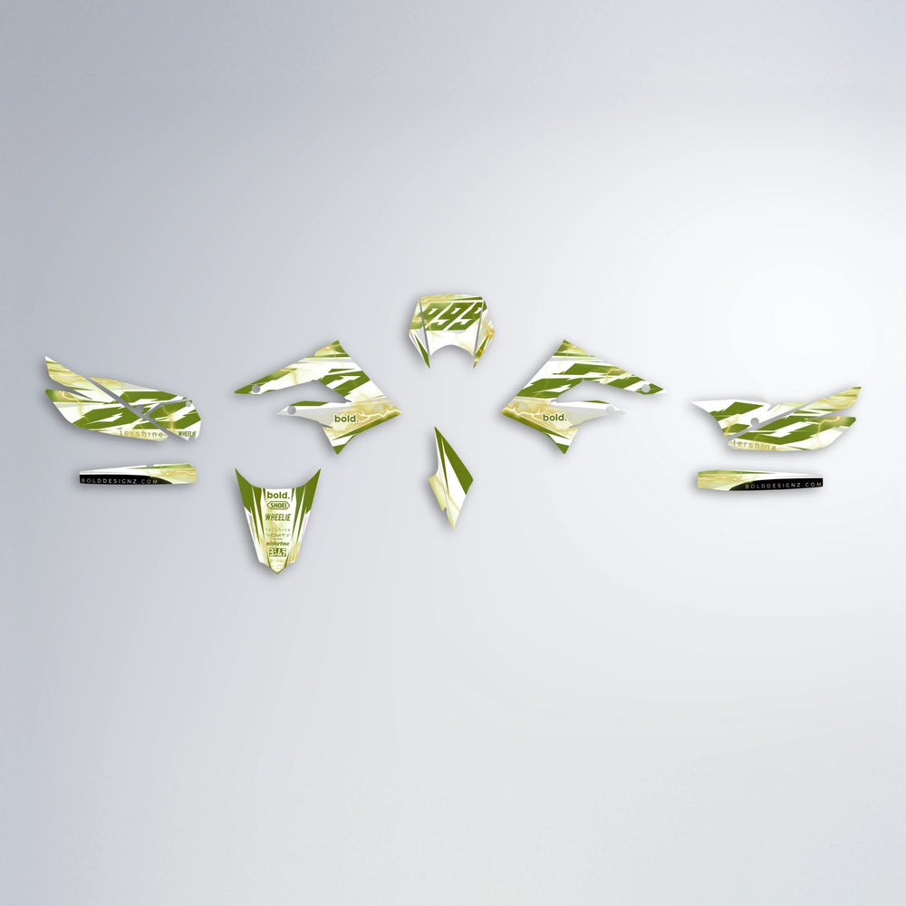 EKKE V2 Derbi Senda graphics kit parts layout in Olive