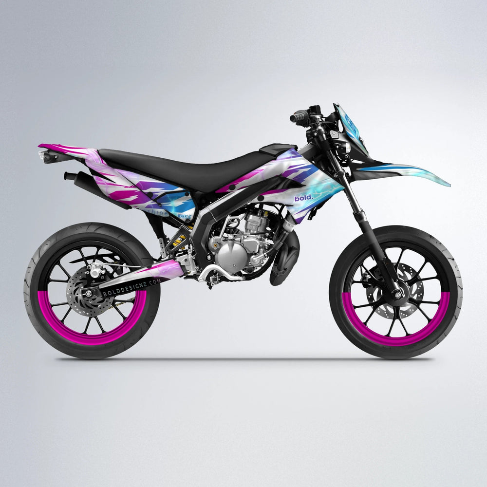 EKKE V2 Derbi Senda supermoto graphics kit in Pink & Light Blue