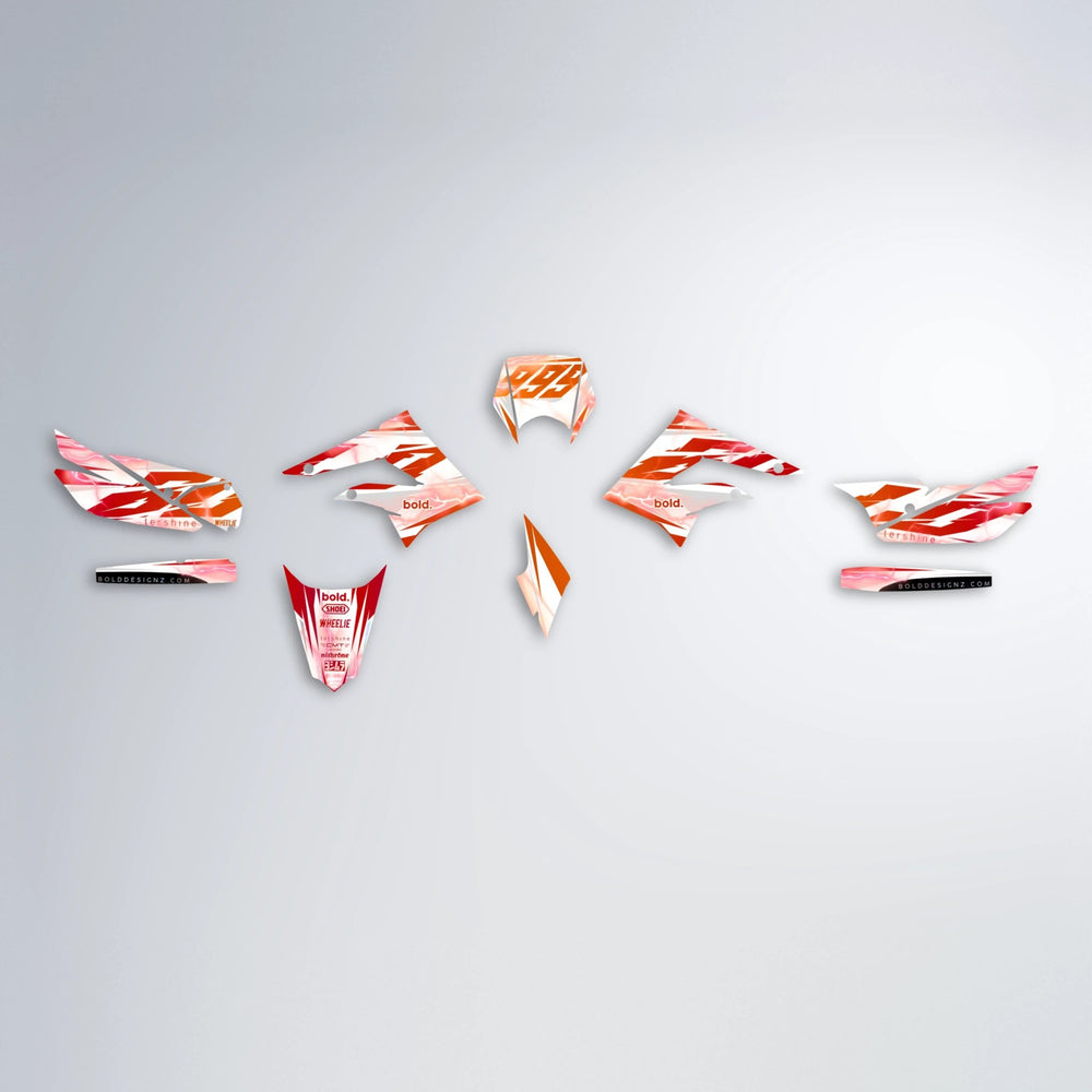 EKKE V2 Derbi Senda graphics kit parts layout in Red & Orange