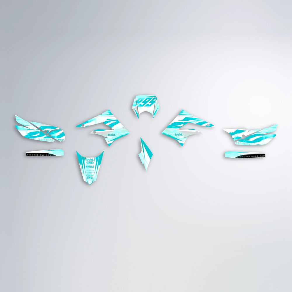 EKKE V2 Derbi Senda graphics kit parts layout in Teal