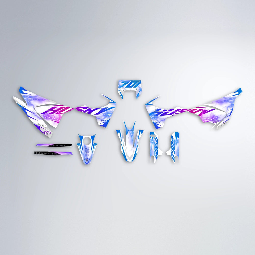 EKKE V2 Husqvarna 701 graphics kit parts layout in Blue Purple Fade