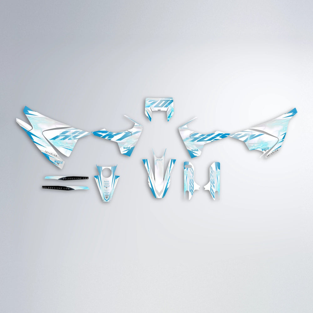 EKKE V2 Husqvarna 701 graphics kit parts layout in Light Blue & White
