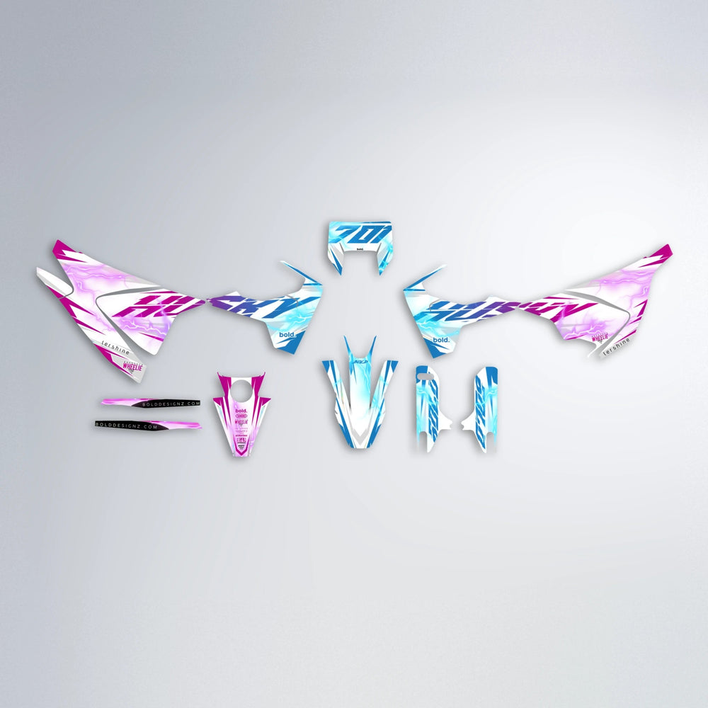 EKKE V2 Husqvarna 701 graphics kit parts layout in Pink & Light Blue