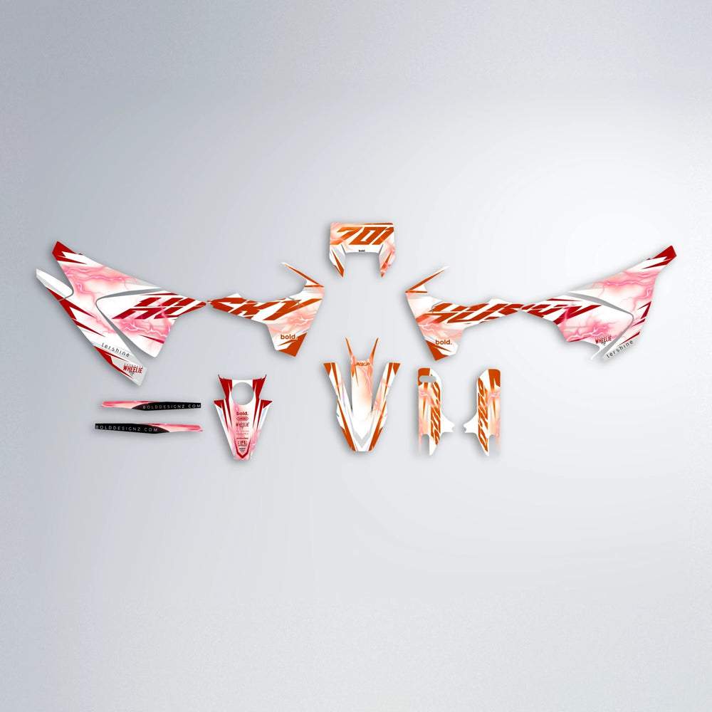 EKKE V2 Husqvarna 701 graphics kit parts layout in Red & Orange