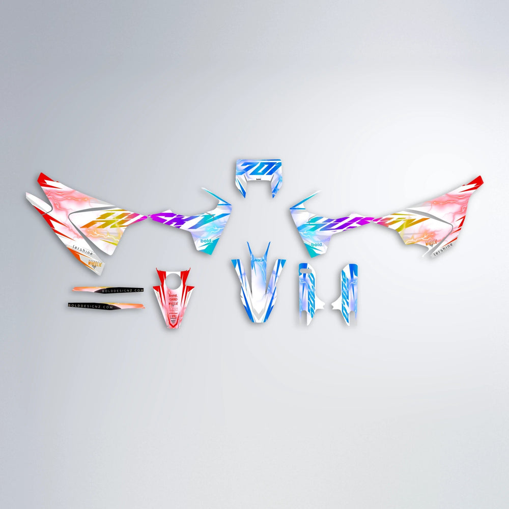 EKKE V2 Husqvarna 701 graphics kit parts layout in Sunset Fade