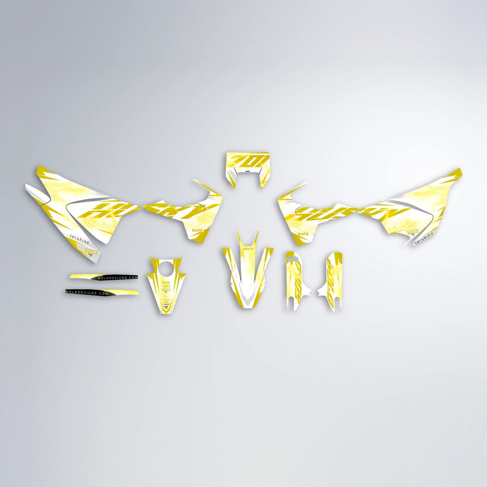 EKKE V2 Husqvarna 701 graphics kit parts layout in Yellow