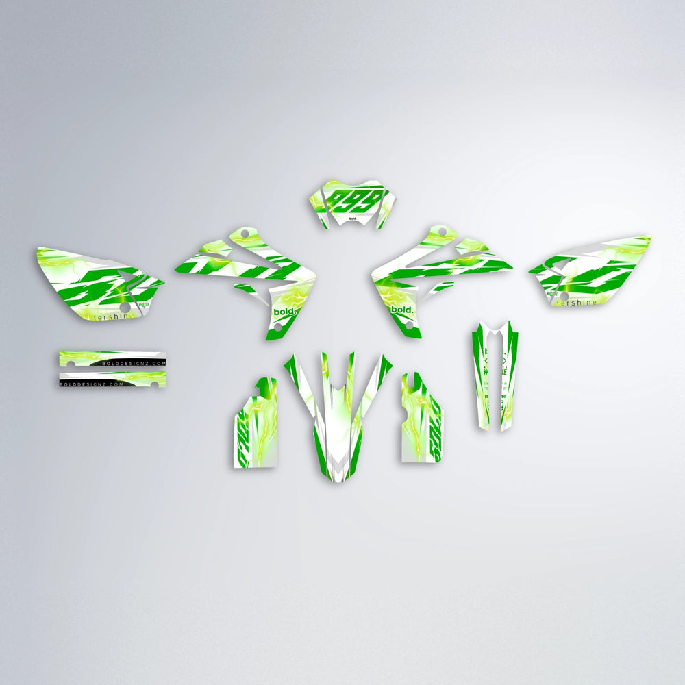 EKKE V2 Rieju MRT graphics kit parts layout in Green