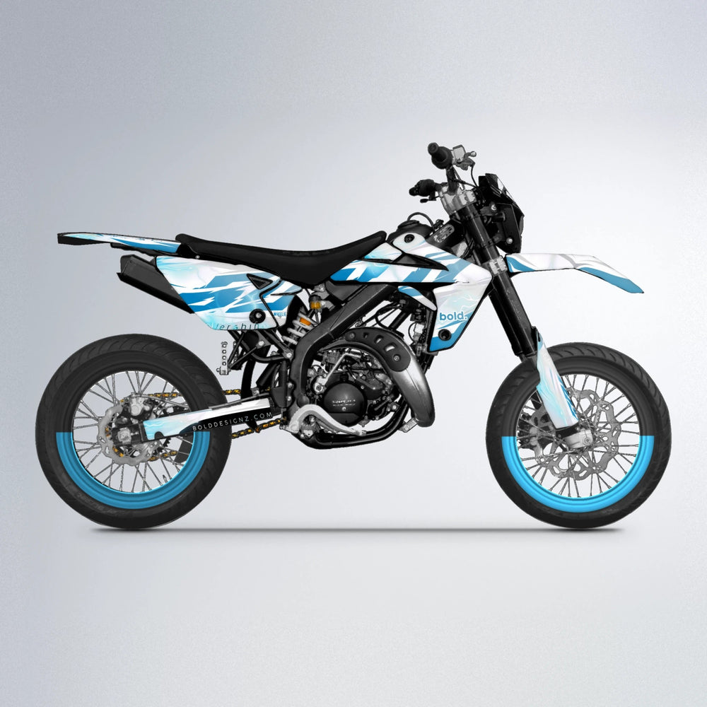 EKKE V2 Rieju MRT supermoto graphics kit in Light Blue & White