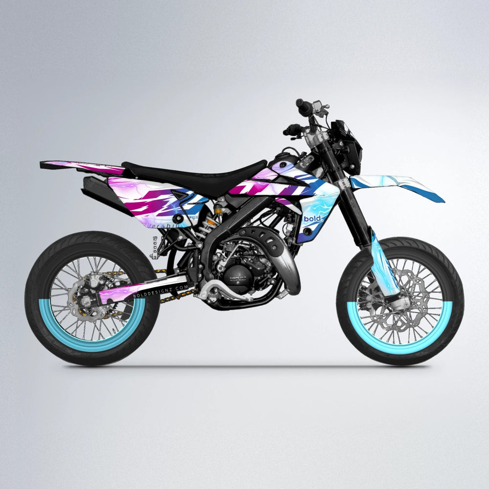 EKKE V2 Rieju MRT supermoto graphics kit in Pink & Light Blue