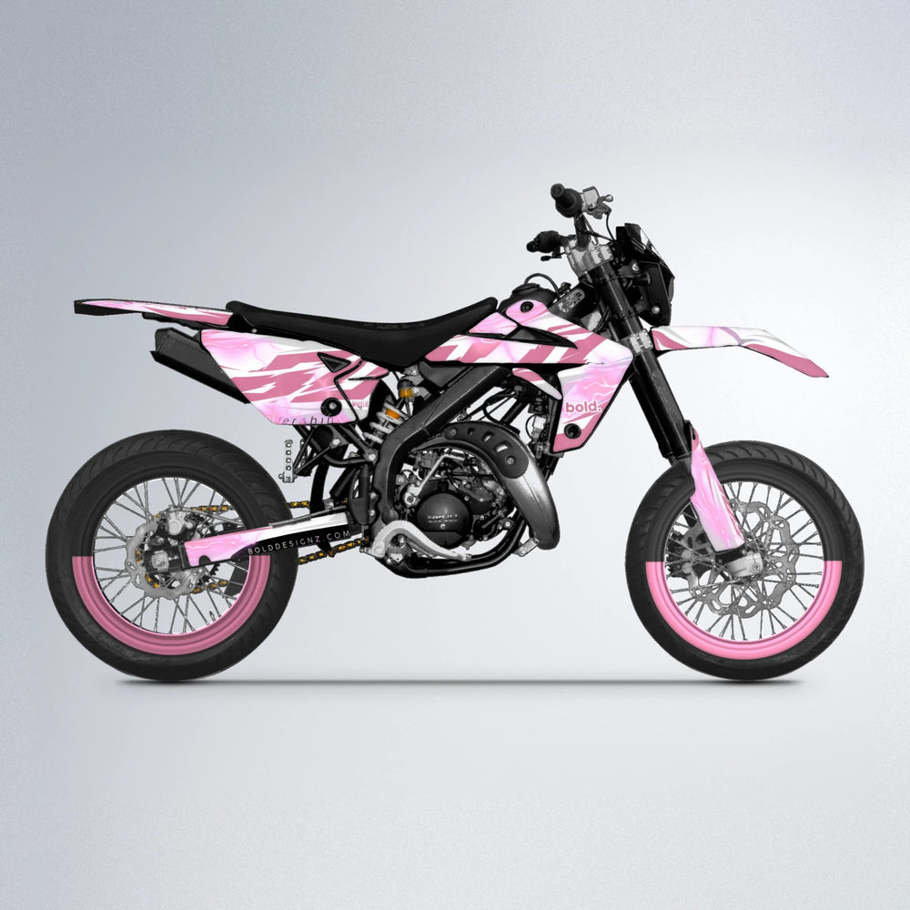 EKKE V2 Rieju MRT supermoto graphics kit in Sakura Pink