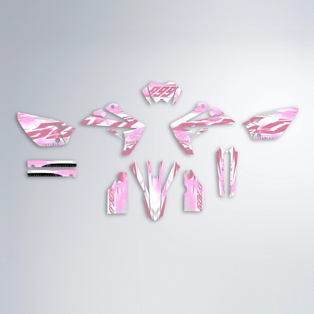 EKKE V2 Rieju MRT graphics kit parts layout in Sakura Pink