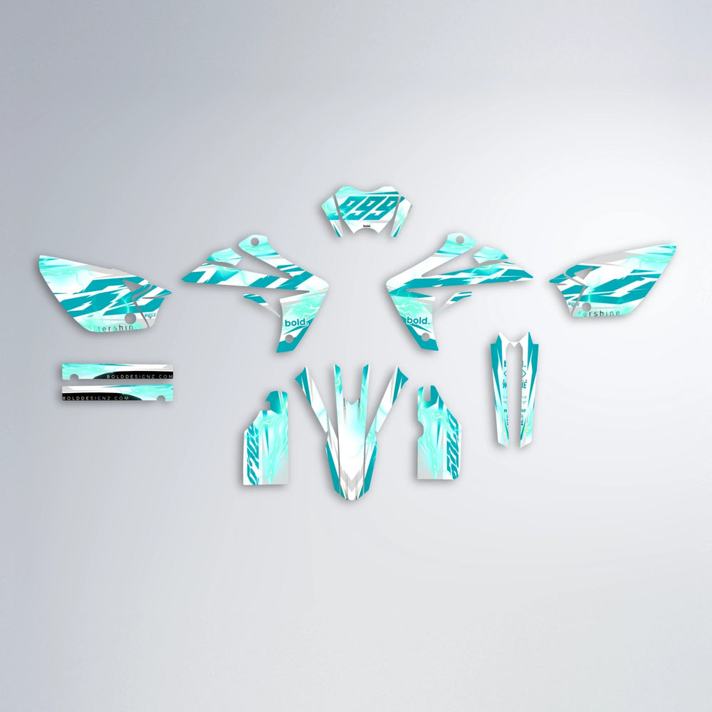 EKKE V2 Rieju MRT graphics kit parts layout in Teal
