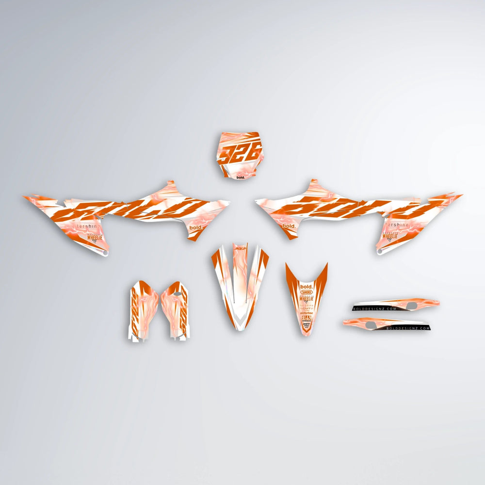EKKE V2 Stark Varg MX graphics kit parts layout in Orange